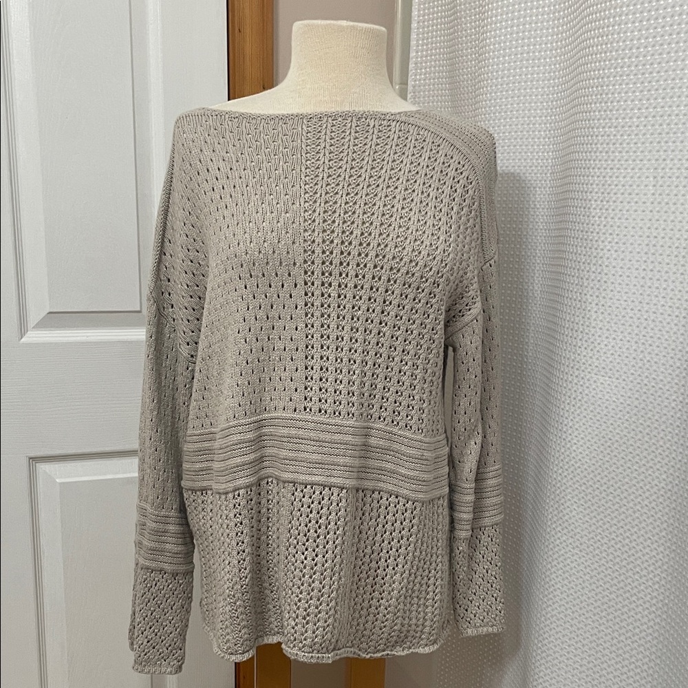 Style & Co. Open knit Taupe Sweater L Long Sleeve